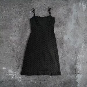 Black cotton eyelet dress vintage coquette 90s midi goth balletcore